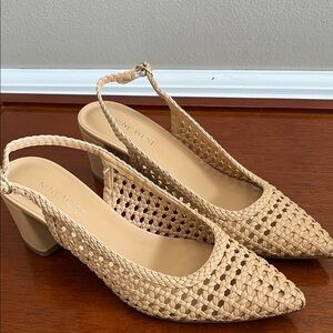 Nine West Beige Woven Slingback Block Heels